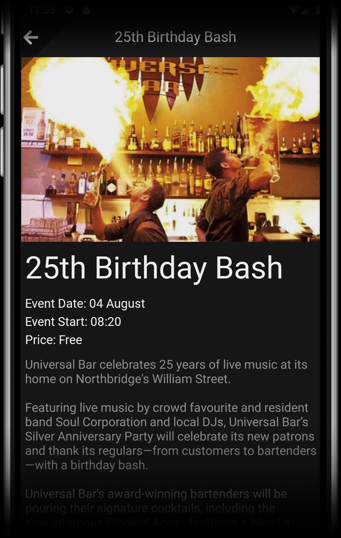 Ordering screen of LiveVenue